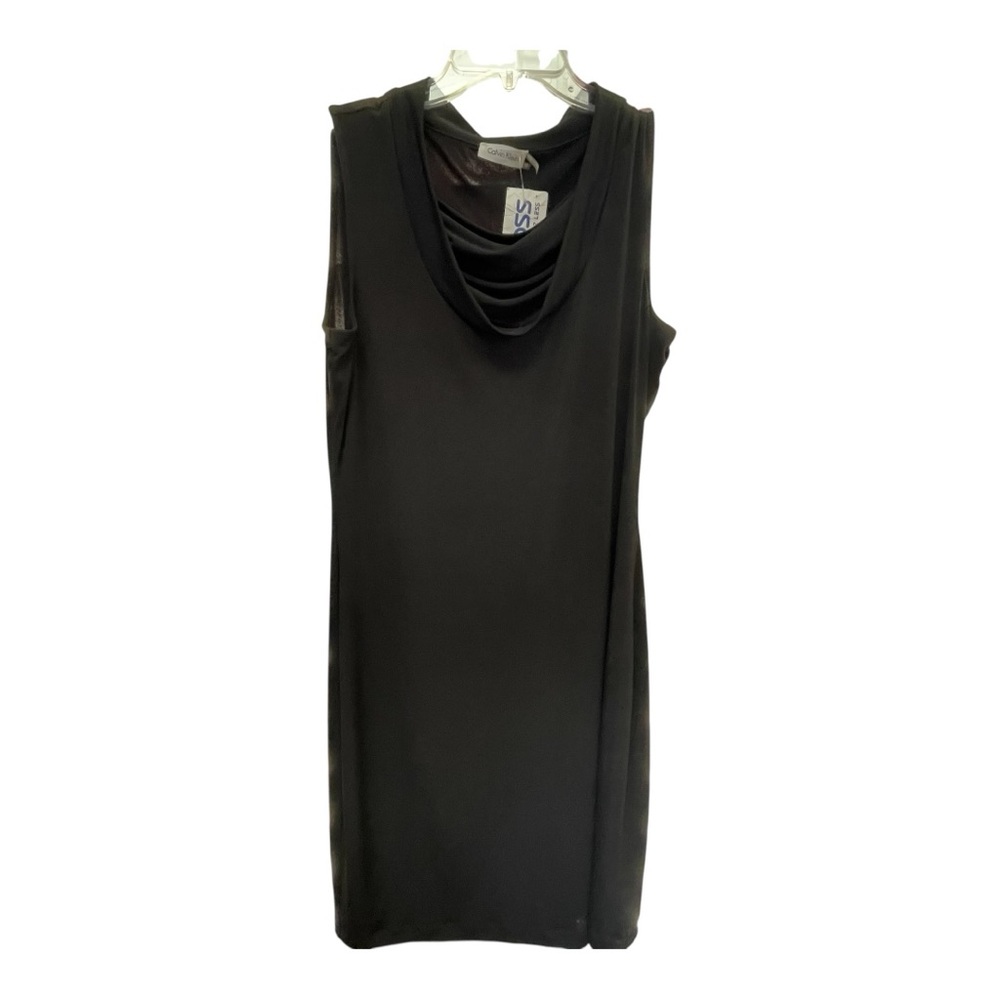 Calvin Klein Black Sheath Midi Dress Cowl Neck